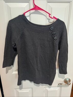 Women’s Grey Boatneck Sweater with Side Buttons